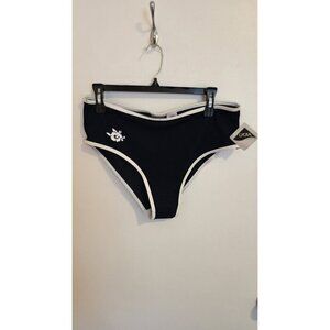 Joe Boxer Swim Bikini Bottom Large Navy Blue Flower White Trim Swim Beach NWT